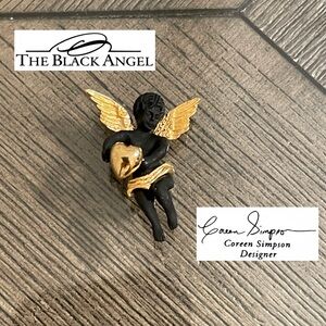VINTAGE SIGNED COREEN SIMPSON FIGURAL CHERUB ANGEL PUTTI BLACK COLLECTION BROOCH